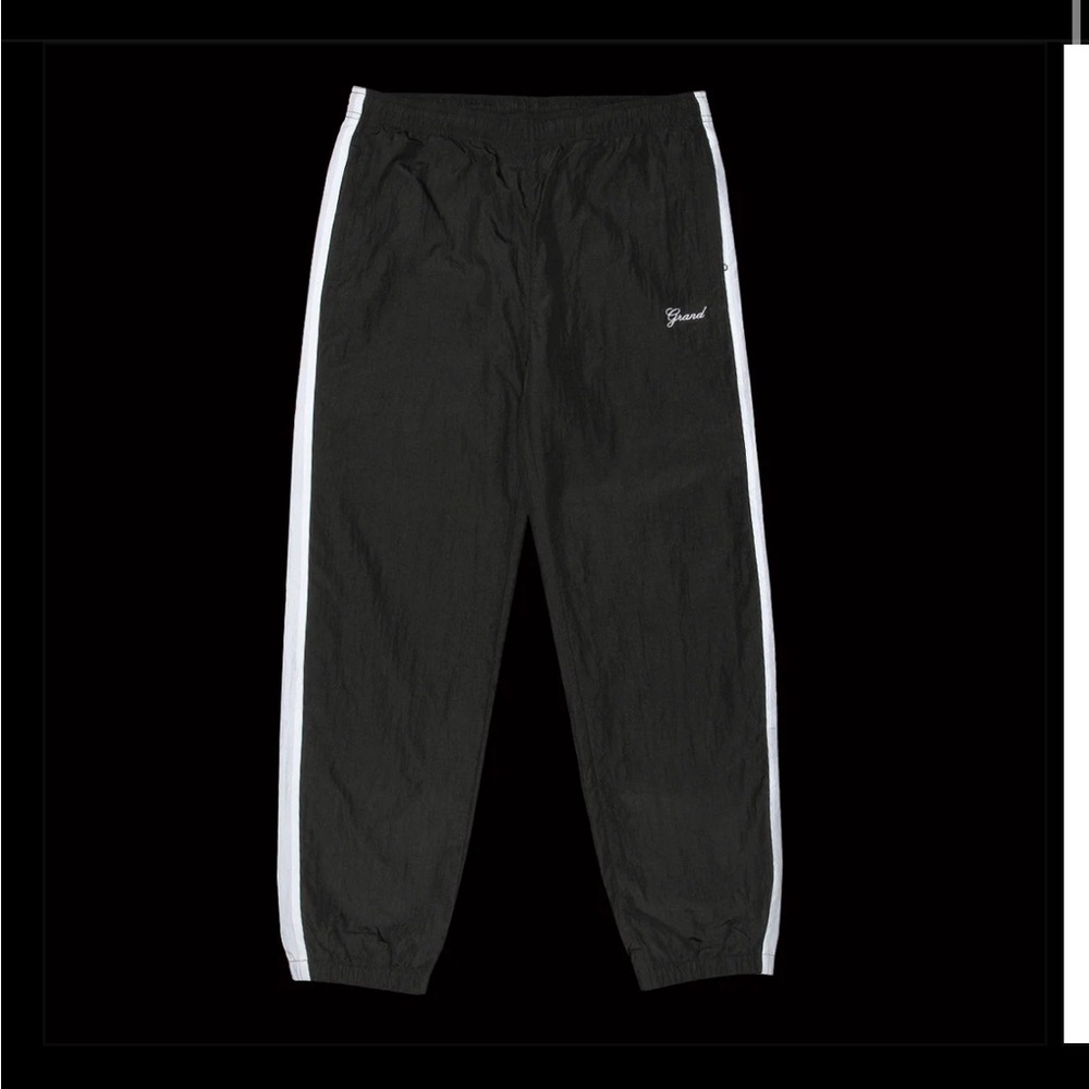Grand Collection @Premier-Crinkle Men's Black Joggers with White Side Stripes